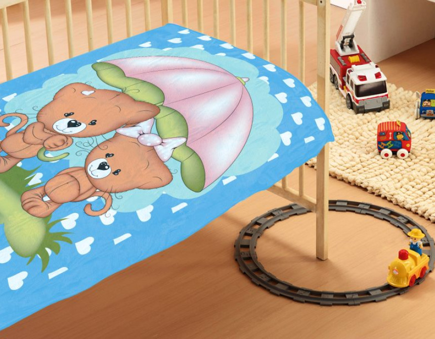 ΚΟΥΒΕΡΤΑ bebe Rainy Bears 05 110Χ140 Sky blue Βελουτέ polyester