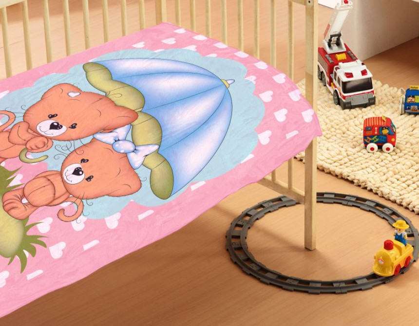 ΚΟΥΒΕΡΤΑ bebe Rainy Bears 06 110Χ140 Pink Βελουτέ polyester