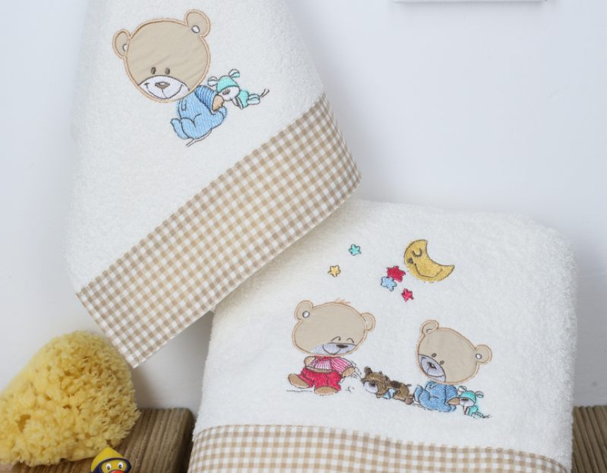 ΠΕΤΣΕΤΑ ΣΕΤ 2 τεμ bebe HAPPY BEARS 22 30X50,70X140 ΕΚΡΟΥ/ΜΠΕΖ Cotton 100%