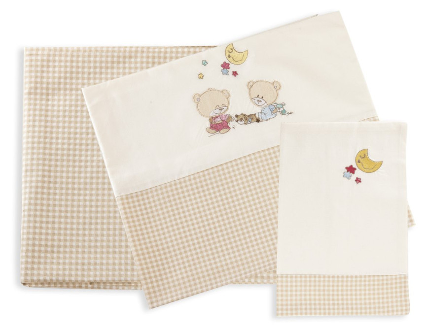 ΣΕΝΤΟΝΙΑ ΣΕΤ 3 τεμ bebe HAPPY BEARS 22 120Χ170 ΕΚΡΟΥ/ΜΠΕΖ Cotton 100%