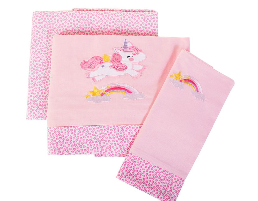 ΣΕΝΤΟΝΙΑ ΣΕΤ 3 τεμ bebe UNICORN 41 120Χ170 ΡΟΖ Cotton 100%