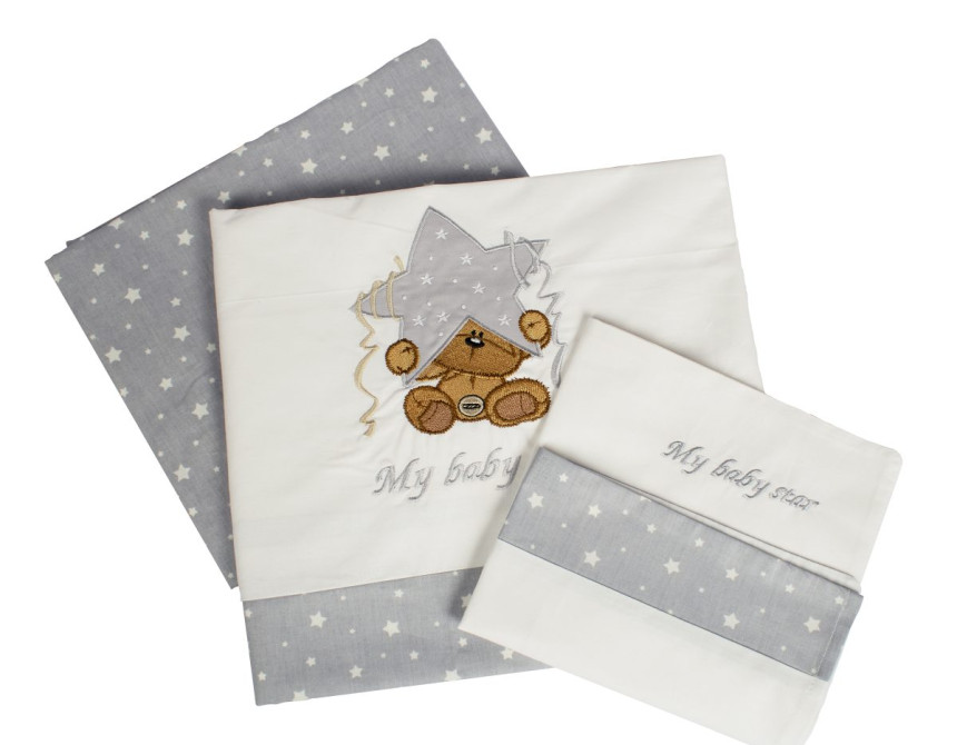 ΣΕΝΤΟΝΙΑ ΣΕΤ 3 τεμ bebe ΑΣΤΕΡΙ 124 120Χ170 ΛΕΥΚΟ/ΓΚΡΙ Cotton 100%