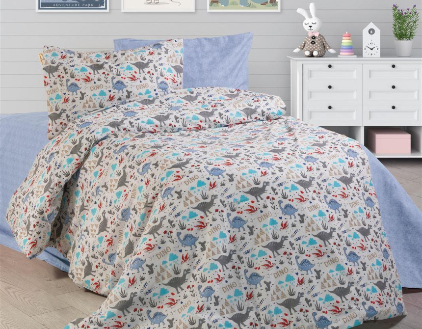 ΣΕΝΤΟΝΙΑ ΕΜΠΡΙΜΕ ΣΕΤ 3 τεμ kids Dino 309 160Χ240 White-Blue Cott/Pol 70/30