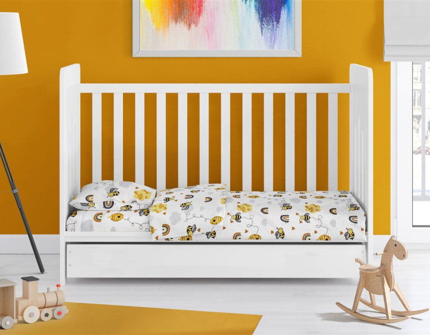 ΚΑΤΩΣΕΝΤΟΝΟ ΜΕ ΛΑΣΤΙΧΟ bebe Honey Bee 545 0,70X1,40X0,15 White-Yellow 100% Cotton