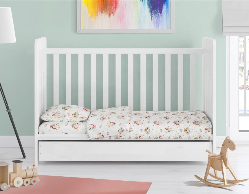 ΣΕΝΤΟΝΙΑ ΕΜΠΡΙΜΕ ΣΕΤ 3 τεμ bebe Unicorn 209 120X160 White-Salmon Cotton 100%
