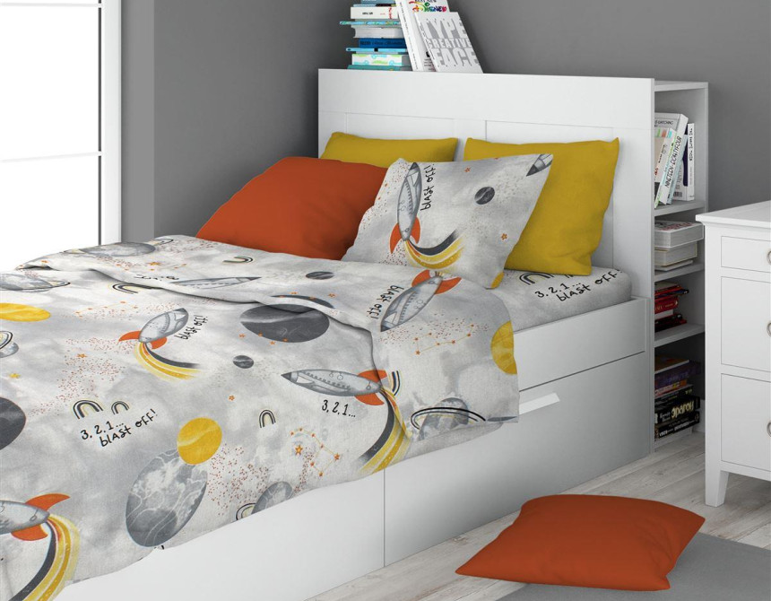 ΣΕΝΤΟΝΙΑ ΕΜΠΡΙΜΕ ΣΕΤ 3 τεμ kids Spaceship 187 160X240 Grey Cotton 100%