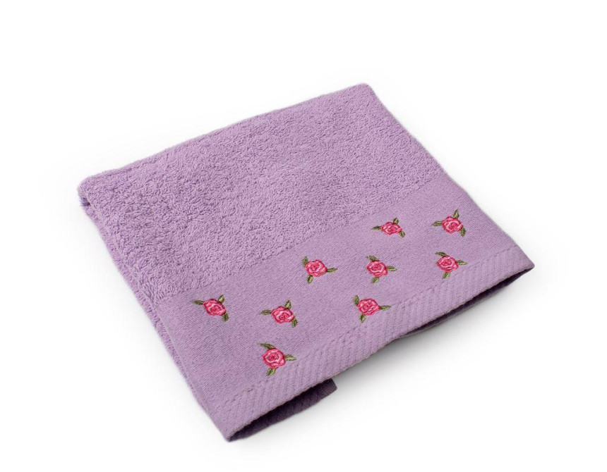ΠΕΤΣΕΤΑ Με Κέντημα Ανθάκι 450 gsm 50X90 Μωβ 100% Cotton