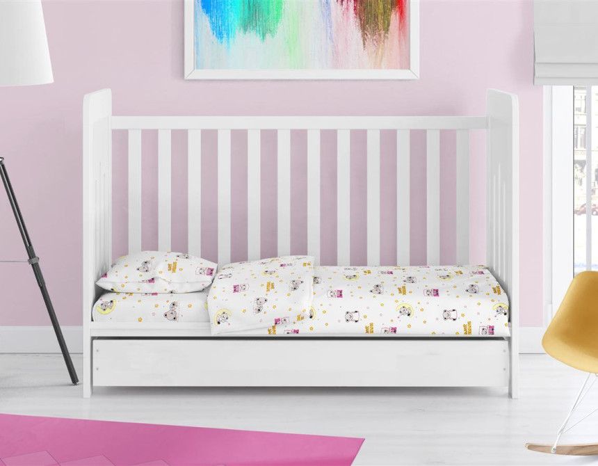 ΣΕΝΤΟΝΙΑ ΕΜΠΡΙΜΕ ΣΕΤ 3 τεμ bebe Sweet Dreams 553 120X160 White-Pink 100% Cotton