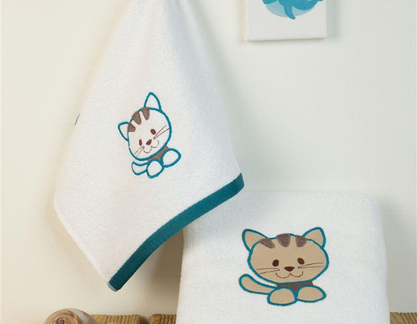 ΠΕΤΣΕΤΑ Με Κέντημα Σετ 2 τεμ bebe Kitty 137 30X50,70X140 Λευκό 100% Cotton