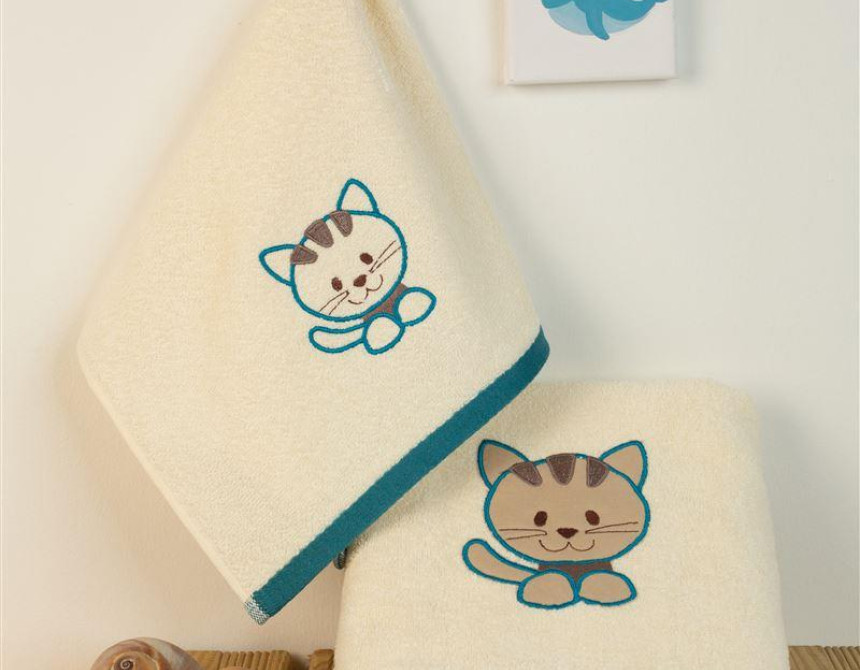 ΠΕΤΣΕΤΑ Με Κέντημα Σετ 2 τεμ bebe Kitty 138 30X50,70X140 Εκρού 100% Cotton