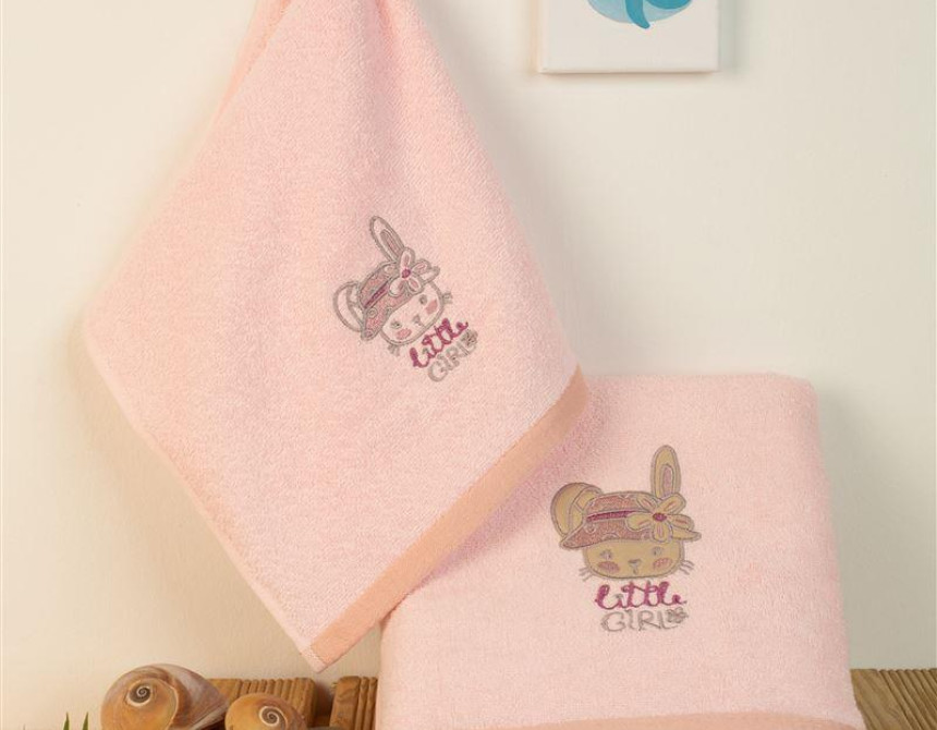 ΠΕΤΣΕΤΑ Με Κέντημα Σετ 2 τεμ bebe Rabbit Girl 146 30X50,70X140 Ροζ 100% Cotton