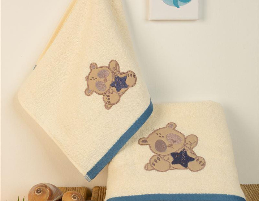 ΠΕΤΣΕΤΑ Με Κέντημα Σετ 2 τεμ bebe Star Bear 153 30X50,70X140 Εκρού 100% Cotton