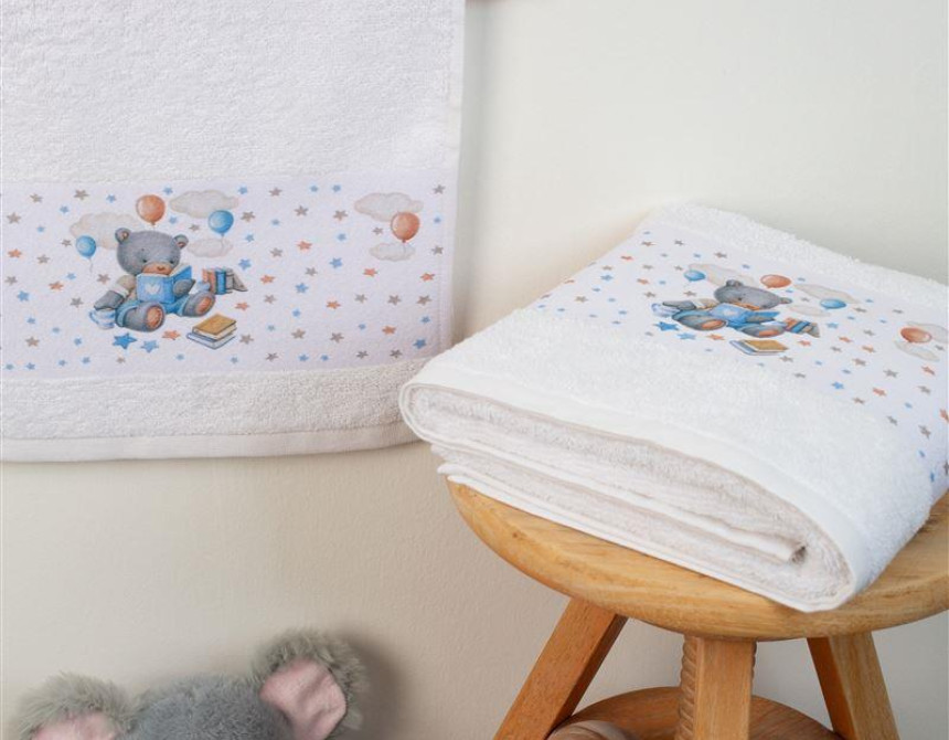 ΠΕΤΣΕΤΑ Με Ψηφιακή Εκτύπωση Σετ 2 τεμ bebe Studying Bear 38 30X50,70X140 Λευκό 100% Cotton