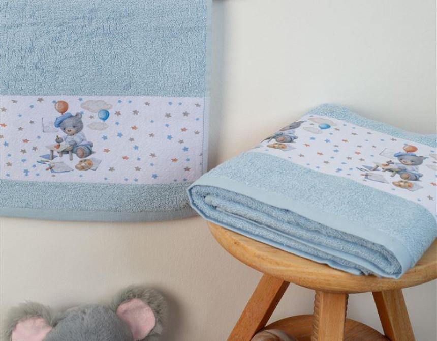ΠΕΤΣΕΤΑ Με Ψηφιακή Εκτύπωση Σετ 2 τεμ bebe Painter 131 30X50,70X140 Σιελ 100% Cotton