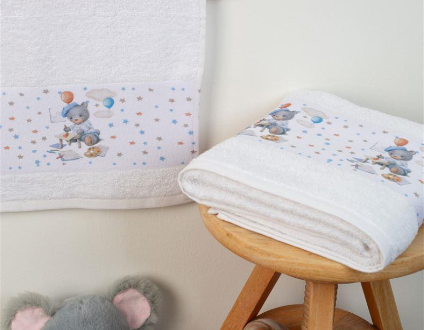 ΠΕΤΣΕΤΑ Με Ψηφιακή Εκτύπωση Σετ 2 τεμ bebe Painter 132 30X50,70X140 Λευκό 100% Cotton