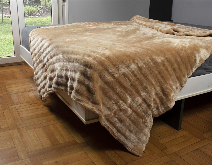 ΚΟΥΒΕΡΤΑ Coral Fleece Ριγέ 160X220 300gsm 12 Beige 100% Polyester