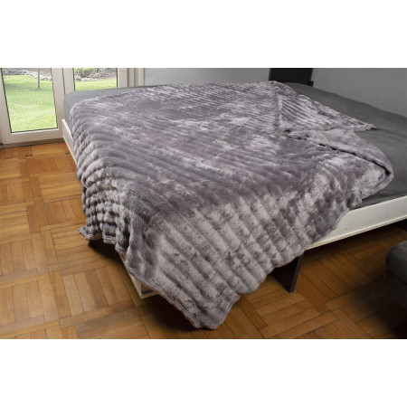 ΚΟΥΒΕΡΤΑ Coral Fleece Ριγέ 160X220 300gsm 16 Grey 100% Polyester
