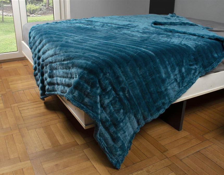 ΚΟΥΒΕΡΤΑ Coral Fleece Ριγέ 220X240 300gsm 13 Petrol 100% Polyester