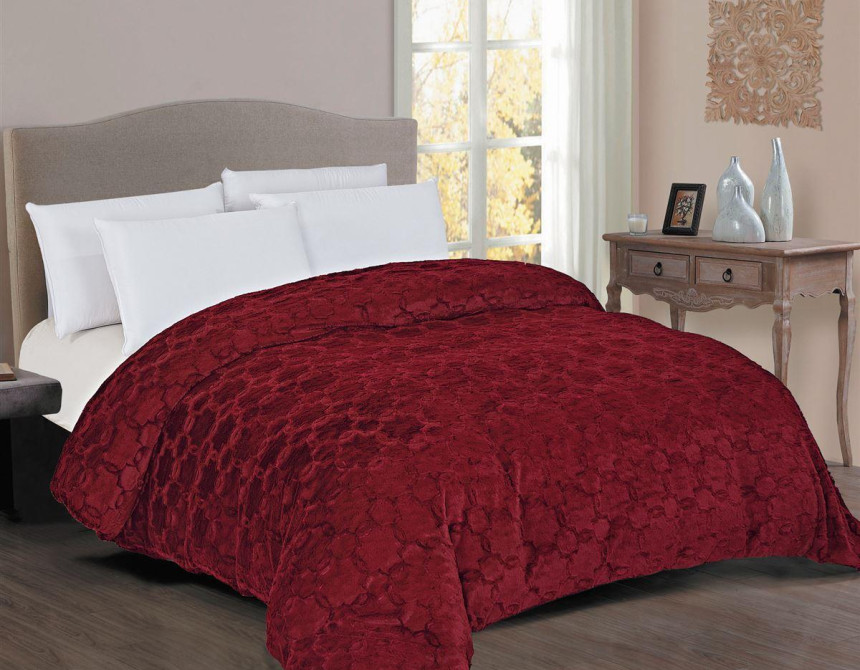 Κουβερτοπάπλωμα Γούνα-Sherpa 730 gsm 1830 Bordeaux 160X220 100% Polyester