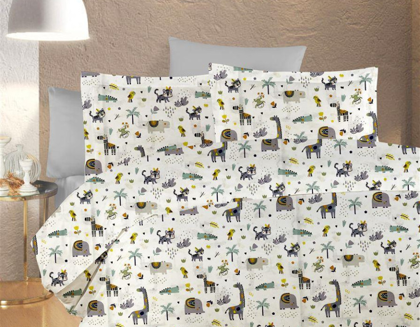 ΣΕΝΤΟΝΙΑ ΕΜΠΡΙΜΕ ΣΕΤ 3 τεμ bebe Zoo 557 120X160 White-Grey 100% Cotton