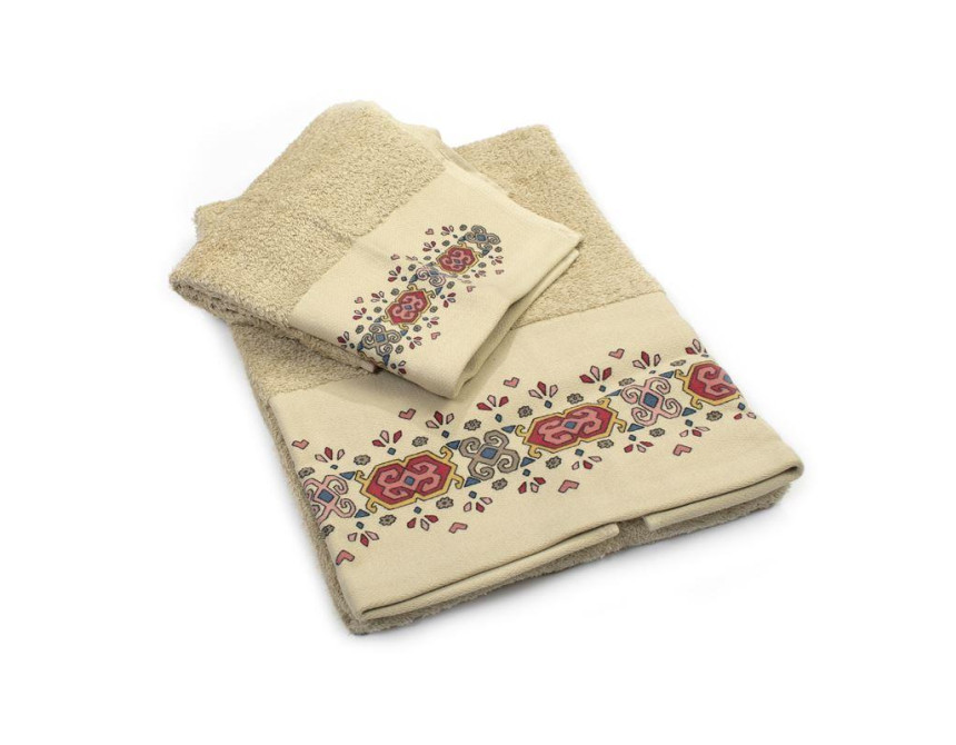 Πετσέτα Σετ 2 τεμ ZUCCHI 40X60,60X110 Με Στάμπα Μπεζ 100% Cotton