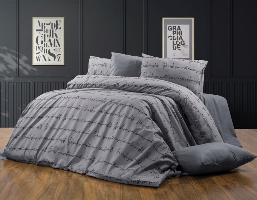 Σεντόνια Εμπριμέ Σετ 4 τεμ Αρίσβη 472 220X240 Grey 70/30 Cott/Pol