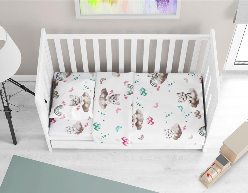 Σεντόνια Εμπριμέ Σετ 3 τεμ bebe Kitten 560 120X160 Petrol 100% Cotton