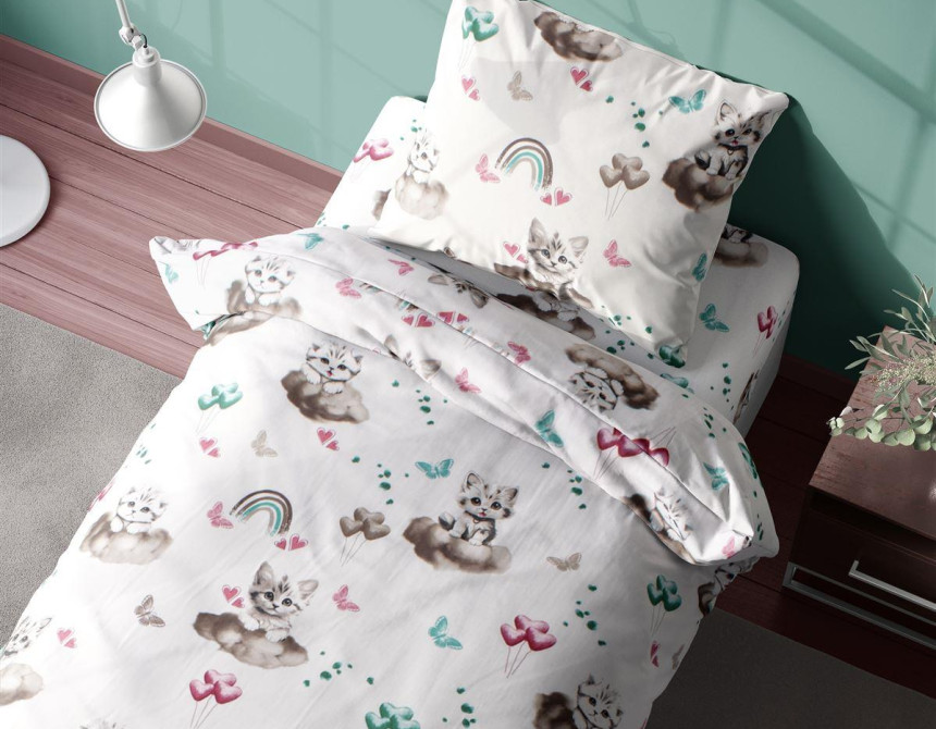 Σεντόνια Εμπριμέ Σετ 3 τεμ kids Kitten 560 160X240 Petrol 100% Cotton