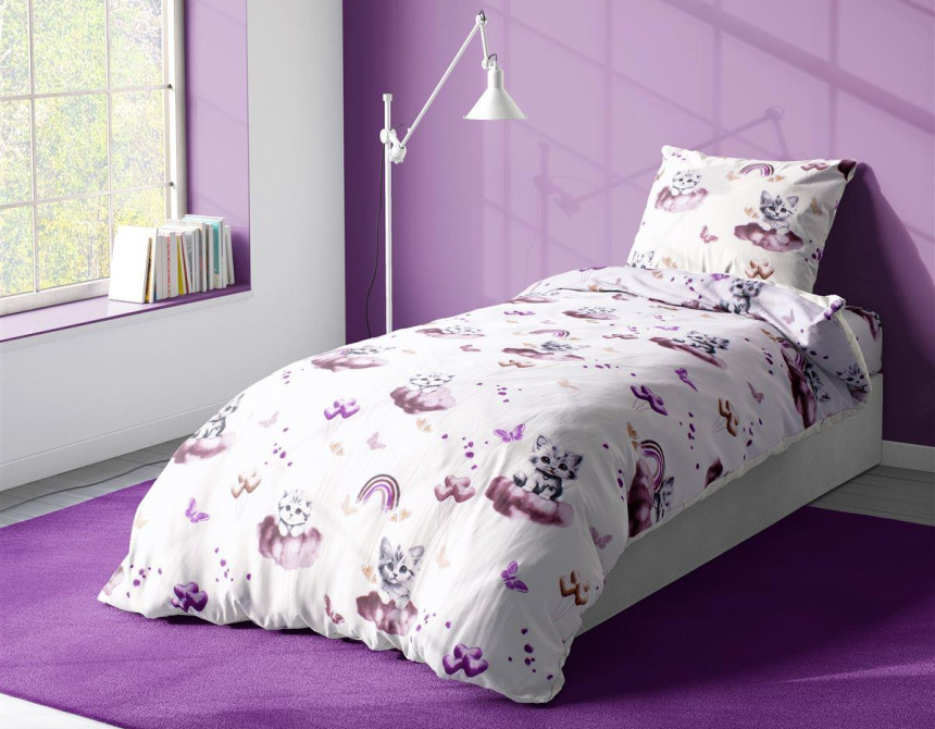 Παπλωματοθήκη Εμπριμέ kids Kitten 561 160X240 Mauve 100% Cotton