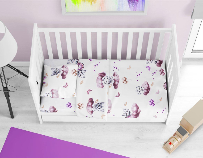 Σεντόνια Εμπριμέ Σετ 3 τεμ bebe Kitten 561 120X160 Mauve 100% Cotton