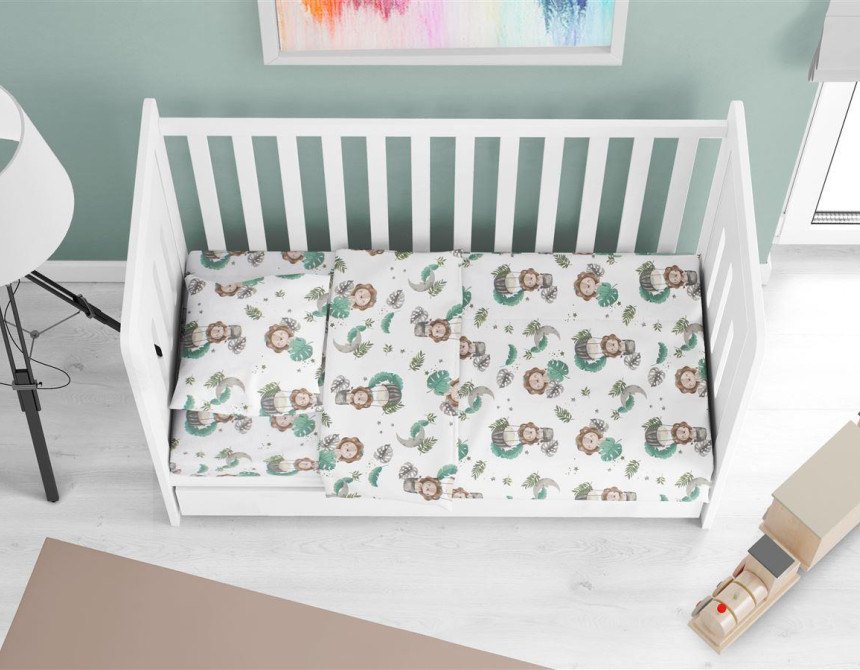 Κατωσέντονο Με Λάστιχο bebe Lion 534 0,70X1,40X0,15 Green 100% Cotton