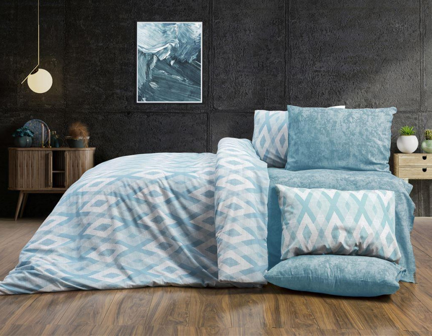 Σεντόνια Εμπριμέ Σετ 3 τεμ Ευδοξία 481 160X240 Petrol 70/30 Cott/Pol