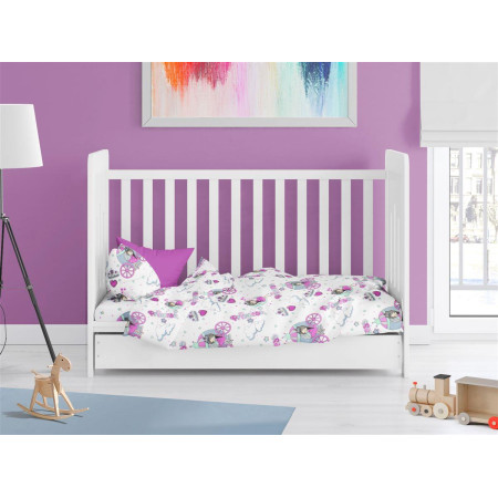 Παπλωματοθήκη Εμπριμέ bebe Princess 389 120X160 White-Lila 70/30 Cott/Pol