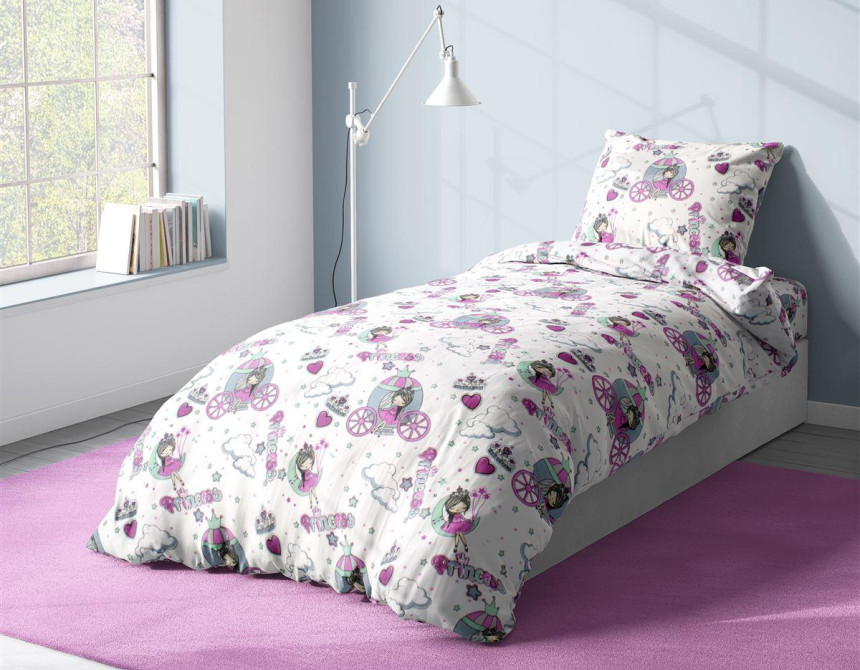 Παπλωματοθήκη Εμπριμέ kids Princess 389 160X240 White-Lila 70/30 Cott/Pol