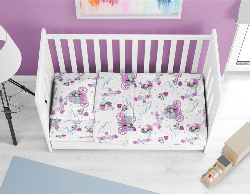 Σεντόνια Εμπριμέ Σετ 3 τεμ bebe Princess 389 120X160 White-Lila 70/30 Cott/Pol