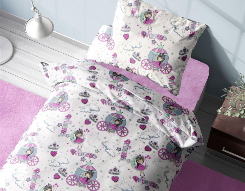 Σεντόνια Εμπριμέ Σετ 3 τεμ kids Princess 389 160X240 White-Lila 70/30 Cott/Pol