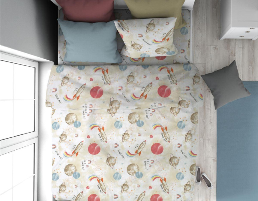 Παπλωματοθήκη Εμπριμέ kids Spaceship 186 160X240 Beige 100% Cotton