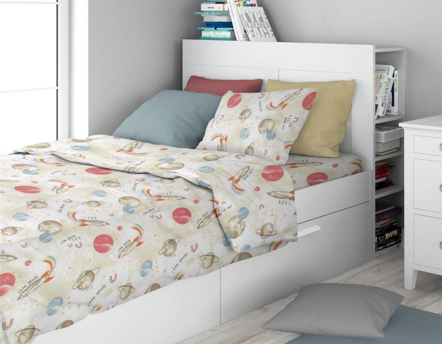 Σεντόνια Εμπριμέ Σετ 2 τεμ kids Spaceship 186 160X240 Beige 100% Cotton