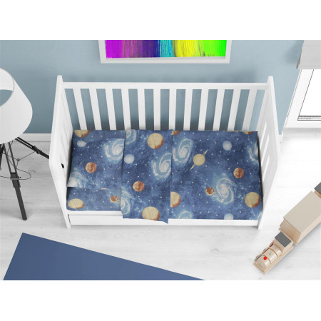 Σεντόνια Εμπριμέ Σετ 3 τεμ bebe Milky Way 185 120X160 Blue 100% Cotton