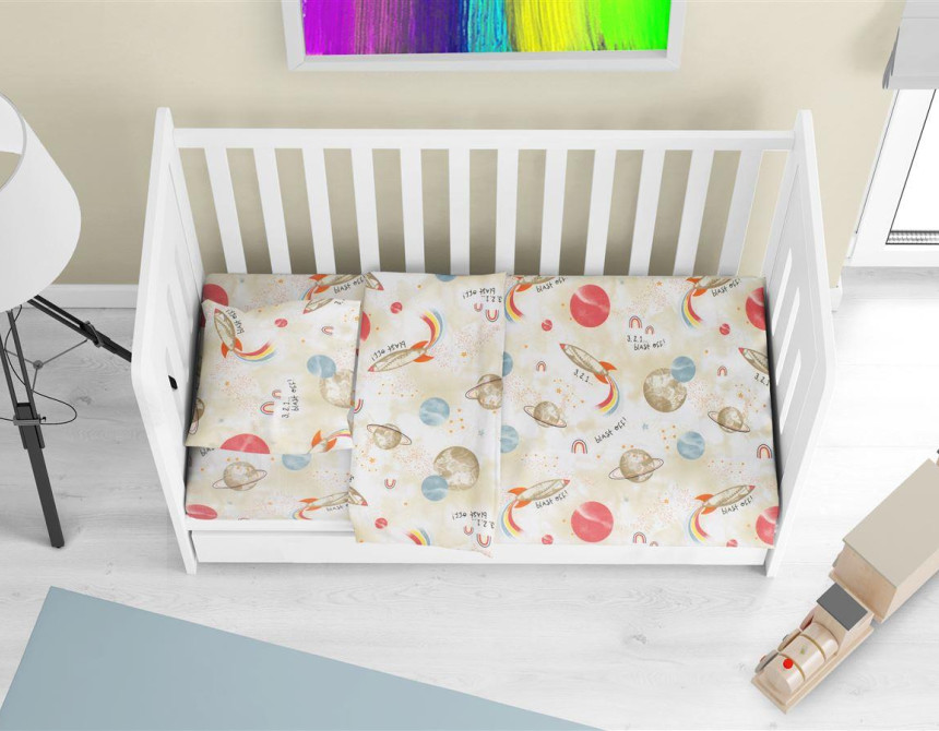 Σεντόνια Εμπριμέ Σετ 3 τεμ bebe Spaceship 186 120X160 Beige 100% Cotton