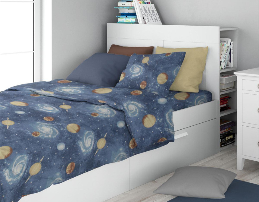 Σεντόνια Εμπριμέ Σετ 3 τεμ kids Milky Way 185 160X240 Blue 100% Cotton