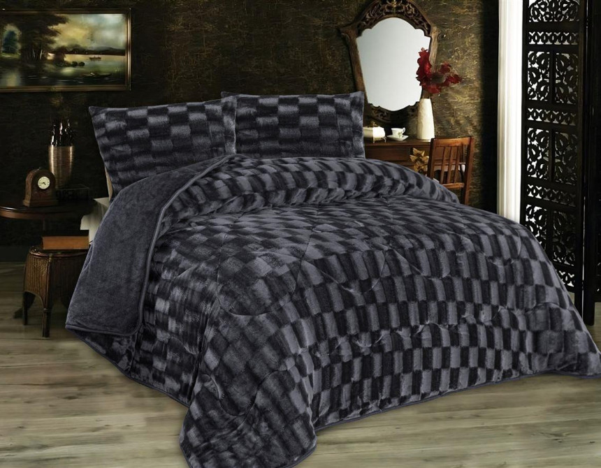 Κουβερτοπάπλωμα με εφέ Fleece 750 gsm 1940 Grey-Black 220Χ240 100% Polyester