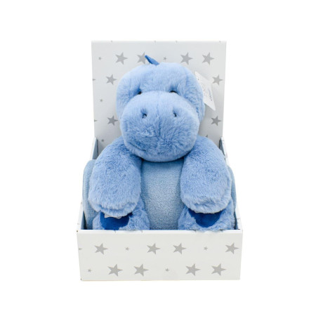 Λούτρινο Ζωάκι Σετ 2 Τεμ. bebe Dinosaur 01 Ύψος 25 cm & Κουβέρτα Coral Fleece 75X90 cm Blue 100% Polyester