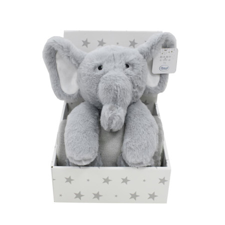 Λούτρινο Ζωάκι Σετ 2 Τεμ. bebe Elephant 03 Ύψος 25 cm & Κουβέρτα Coral Fleece 75X90 cm Grey 100% Polyester