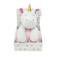 Λούτρινο Ζωάκι Σετ 2 Τεμ. bebe Unicorn 02 Ύψος 25 cm & Κουβέρτα Coral Fleece 75X90 cm White-Pink 100% Polyester