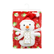 Χριστουγεννιάτικο Λούτρινο Σετ 2 Τεμ. bebe Snowman 27 Ύψος 30 cm & Κουβέρτα Coral Fleece 75X100cm Red 100% Polyester