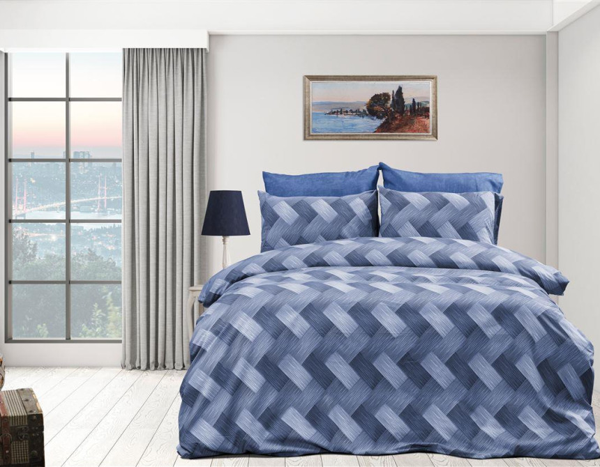 Σεντόνια Εμπριμέ Σετ 4 τεμ Αλκμήνη 454 220X240 Blue 70/30 Cott/Pol