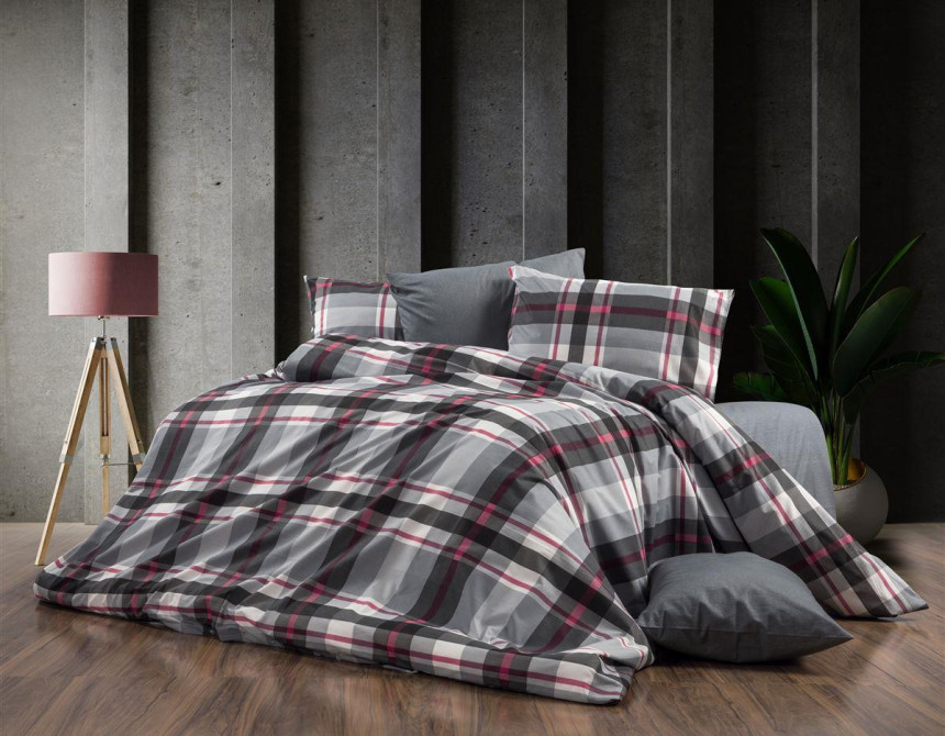 Σεντόνια Εμπριμέ Σετ 4 τεμ Εκάβη 424 220X240 Grey-Bordeaux 70/30 Cott/Pol