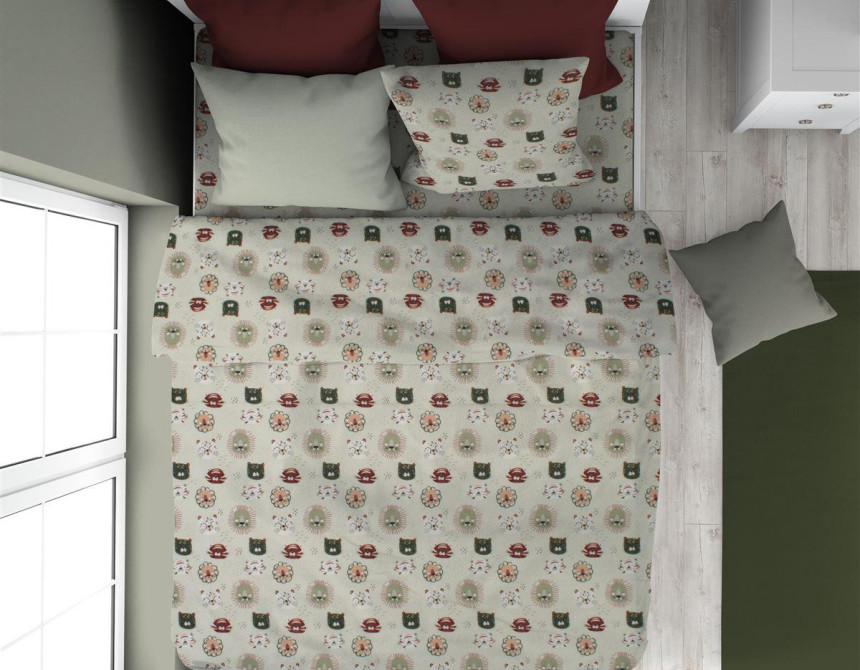 Παπλωματοθήκη Εμπριμέ kids Big Cats 27 160X240 Light Olive 100% Cotton
