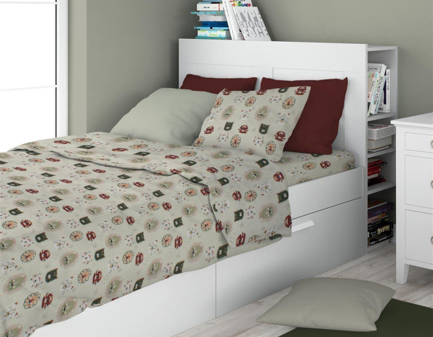 Σεντόνια Εμπριμέ Σετ 2 τεμ kids Big Cats 27 160X240 Light Olive 100% Cotton